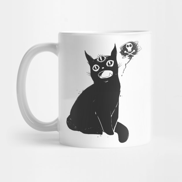 Black Cat With Third Eye, Skull And Cross Bones, Weird Kitty by cellsdividing